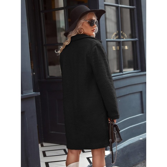 Lapel collar faux fur fuzzy Teddy Coat mauve - Picture 3 of 11